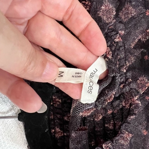 Maurices Black Pink Mesh Floral Sheer Mock Neck Blouse - Picture 3 of 6